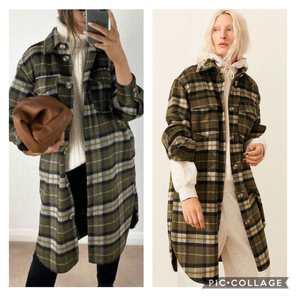 NWT H&M *Bloggers Fave* Green-Khaki Plaid Shacket - Picture 6 of 8